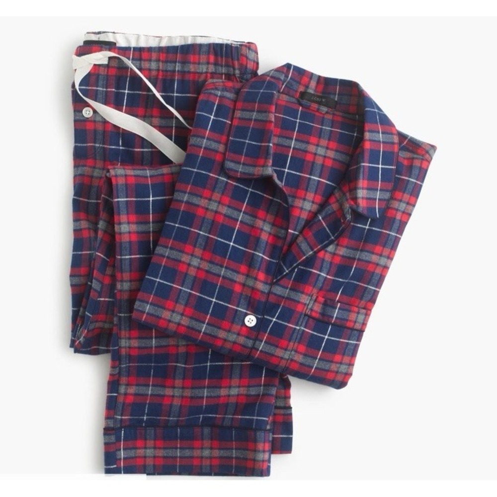 J. Crew Plaid Pajama Set Pull On Pants Long Sleeve Collar Holiday Blue Women's S